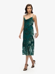 Superdry Green Devore Cowl Neck Midi Slip Dress - Image 2 of 3
