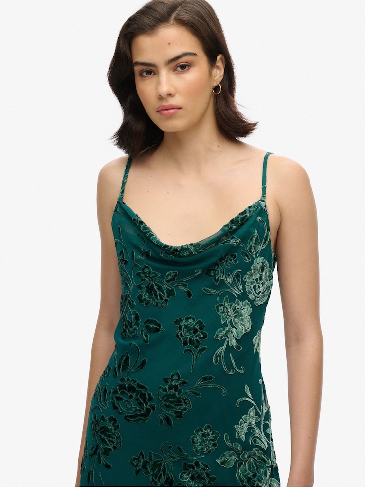 Superdry Green Devore Cowl Neck Midi Slip Dress - Image 3 of 3