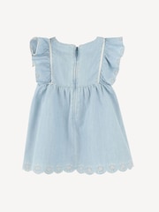 Chloé Baby Blue Logo Scalloped Chambray Dress and Hat Set - Image 2 of 4