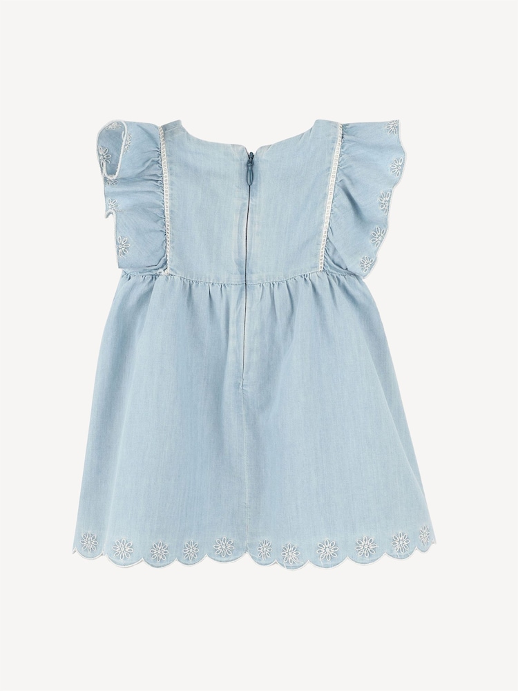 Chloé Baby Blue Logo Scalloped Chambray Dress and Hat Set - صورة 2 من 4 Chloé Baby Blue Logo Scalloped Chambray Dress and Hat Set - صورة 2 من 4