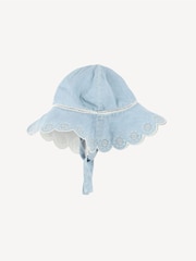 Chloé Baby Blue Logo Scalloped Chambray Dress and Hat Set - Image 4 of 4
