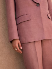 Pink Premium Single Breasted Satin Blazer with Linen - Image 4 of 7