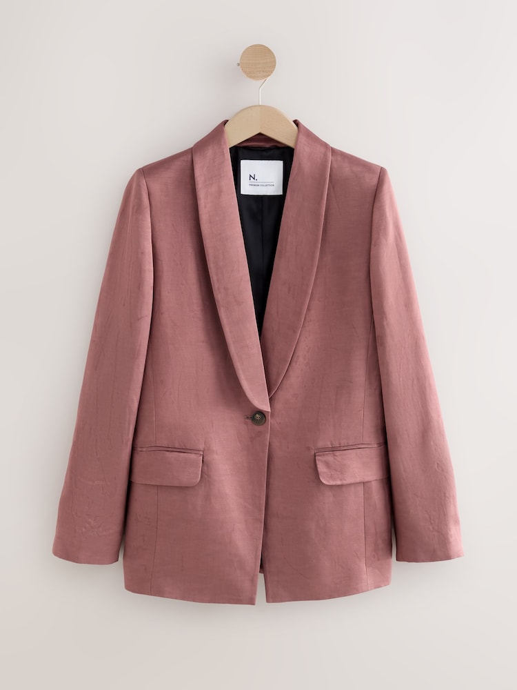 Pink N.Premium Single Breasted Satin Blazer with Linen - Image 1 of 3