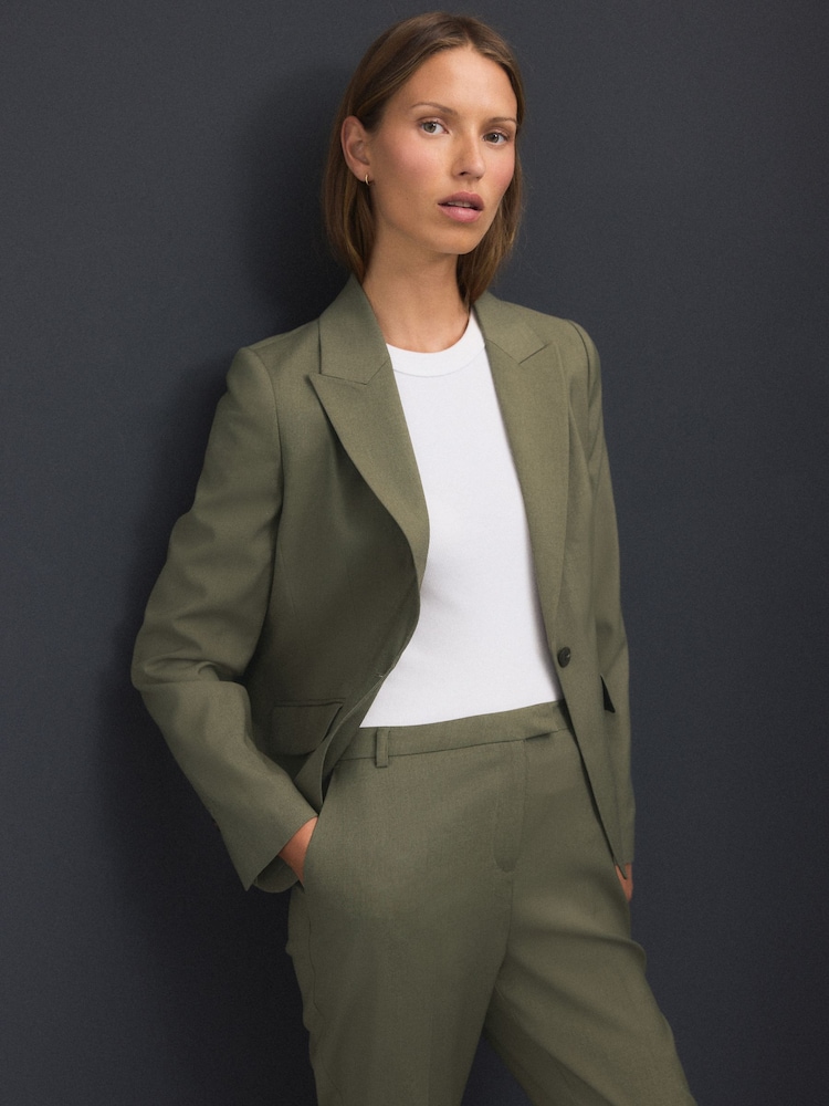 Khaki Green Single Breasted Sculpted Tailored Blazer - Image 1 of 8 Khaki Green Single Breasted Sculpted Tailored Blazer - Image 1 of 8