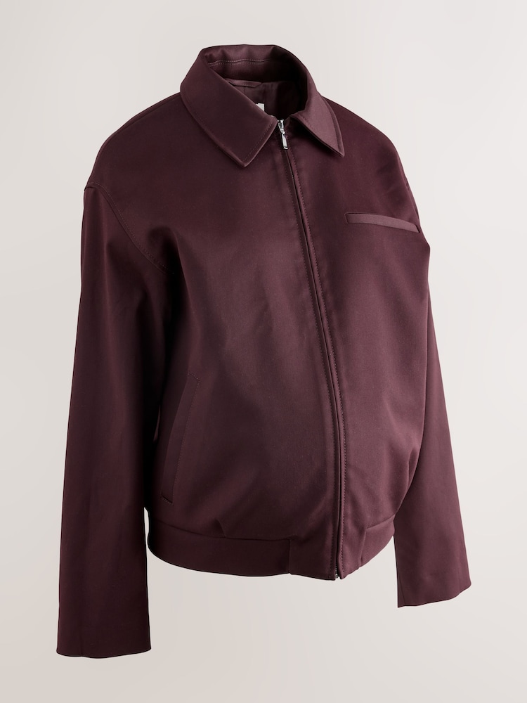 Burgundy Red Zip Through Bomber Jacket - Image 2 of 4