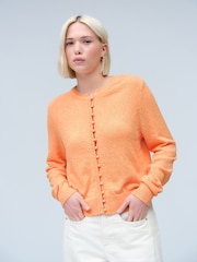 Orange Textured Skinny Rib Crew Neck Cardigan - Image 2 of 8
