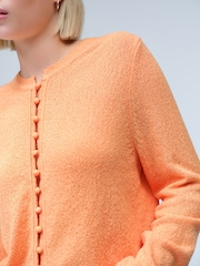 Orange Textured Skinny Rib Crew Neck Cardigan - Image 4 of 8
