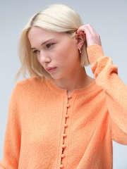 Orange Textured Skinny Rib Crew Neck Cardigan - Image 5 of 8