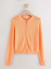 Orange Textured Skinny Rib Crew Neck Cardigan - Image 6 of 8