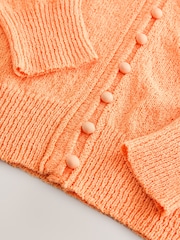 Orange Textured Skinny Rib Crew Neck Cardigan - Image 7 of 8