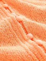 Orange Textured Skinny Rib Crew Neck Cardigan - Image 8 of 8