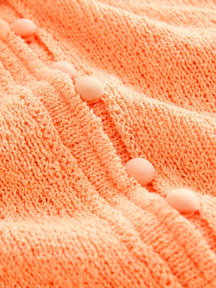 Orange Textured Skinny Rib Crew Neck Cardigan - Image 8 of 8