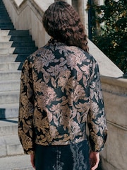 Black/Gold Jacquard Bomber Jacket - Image 3 of 8