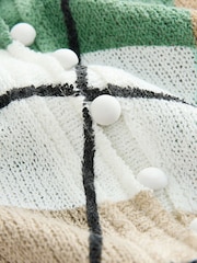 Green Argyle Check Textured Skinny Rib Crew Neck Cardigan - Image 6 of 7