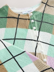 Green Argyle Check Textured Skinny Rib Crew Neck Cardigan - Image 7 of 7