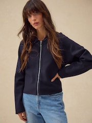 Navy Blue Smart Zip Through Knitted Collar Jacket - Image 3 of 8