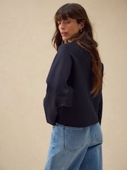 Navy Blue Smart Zip Through Knitted Collar Jacket - Image 4 of 8