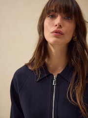 Navy Blue Smart Zip Through Knitted Collar Jacket - Image 5 of 8