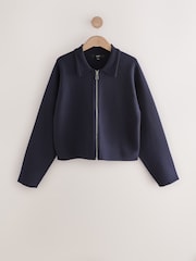 Navy Blue Smart Zip Through Knitted Collar Jacket - Image 6 of 8