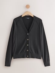 Black Soft Touch V-Neck Button Up Cardigan with Cotton - Image 4 of 6