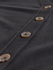 Black Soft Touch V-Neck Button Up Cardigan with Cotton - Image 6 of 6