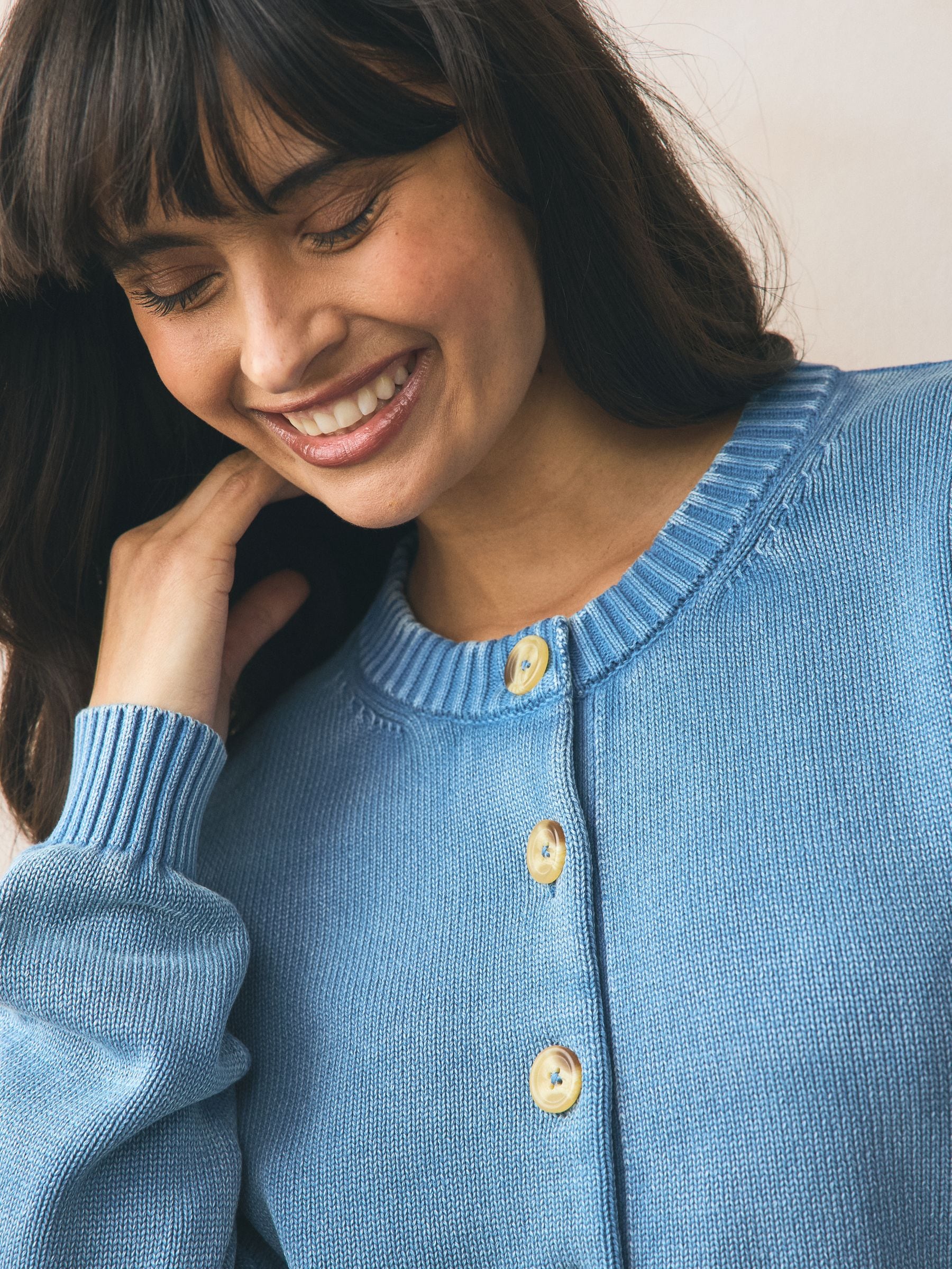 Buy Blue Cotton Washed Crew Neck Cardigan from Next USA