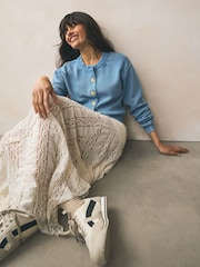 Blue Cotton Washed Crew Neck Cardigan - Image 4 of 7