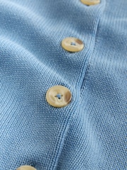 Blue Cotton Washed Crew Neck Cardigan - Image 6 of 7