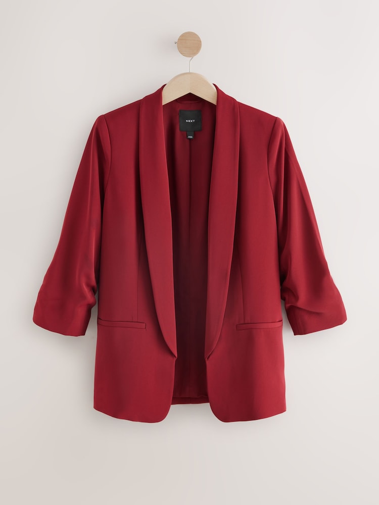 Red Relaxed Ruched Sleeve Blazer - Image 1 of 3