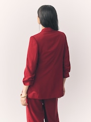 Red Relaxed Ruched Sleeve Blazer - Image 4 of 7