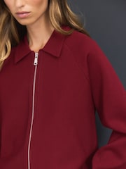 Burgundy Red Smart Zip Through Knitted Collar Jacket - Image 5 of 8
