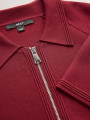 Burgundy Red Smart Zip Through Knitted Collar Jacket - Image 7 of 8