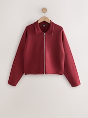 Burgundy Red Smart Zip Through Knitted Collar Jacket - Image 8 of 8