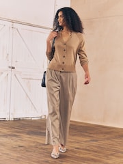 Camel Brown Soft Touch V-Neck Cotton Rich Button Up Cardigan - Image 2 of 5