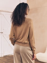 Camel Brown Soft Touch V-Neck Cotton Rich Button Up Cardigan - Image 4 of 5