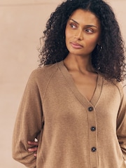 Camel Brown Soft Touch V-Neck Cotton Rich Button Up Cardigan - Image 5 of 5