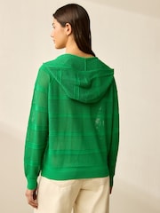 Green Bright Lightweight Mesh Stitch Hooded Cardigan - Image 2 of 8