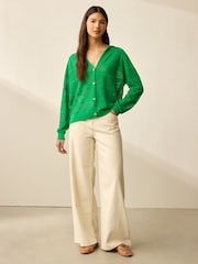 Green Bright Lightweight Mesh Stitch Hooded Cardigan - Image 3 of 8