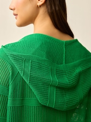 Green Bright Lightweight Mesh Stitch Hooded Cardigan - Image 4 of 8