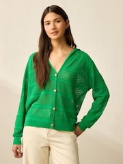 Green Bright Lightweight Mesh Stitch Hooded Cardigan - Image 5 of 8