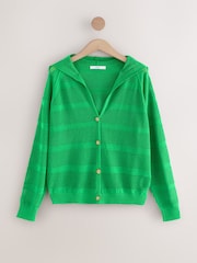 Green Bright Lightweight Mesh Stitch Hooded Cardigan - Image 6 of 8