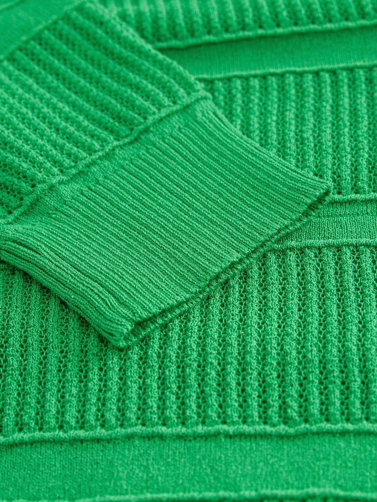 Green Bright Lightweight Mesh Stitch Hooded Cardigan - Image 8 of 8