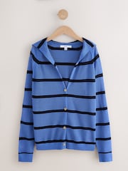 Blue Stripe Lightweight Mesh Stitch Hooded Cardigan - Image 5 of 7