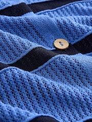 Blue Stripe Lightweight Mesh Stitch Hooded Cardigan - Image 6 of 7