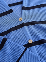 Blue Stripe Lightweight Mesh Stitch Hooded Cardigan - Image 7 of 7