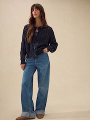 Azul marinho - Cardigan de algodão com ponto frontal amarrado - Imagem 3 de 8