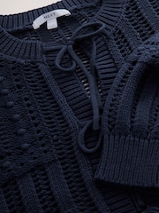 Azul marinho - Cardigan de algodão com ponto frontal amarrado - Imagem 7 de 8
