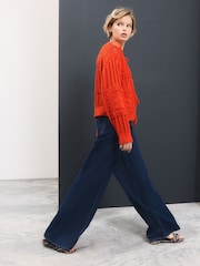 Orange Red Cotton Tie Front Stitch Cardigan - Image 2 of 7
