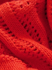 Orange Red Cotton Tie Front Stitch Cardigan - Image 7 of 7