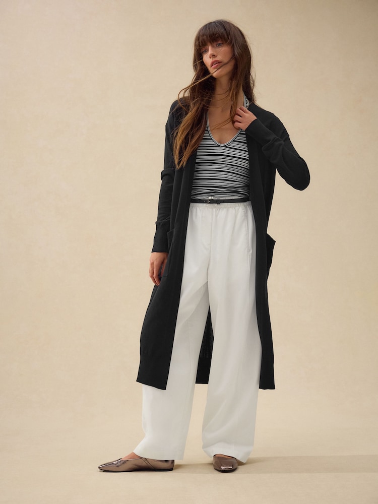 Black Soft Touch Longline Cardigan With Cotton - Image 1 of 7
